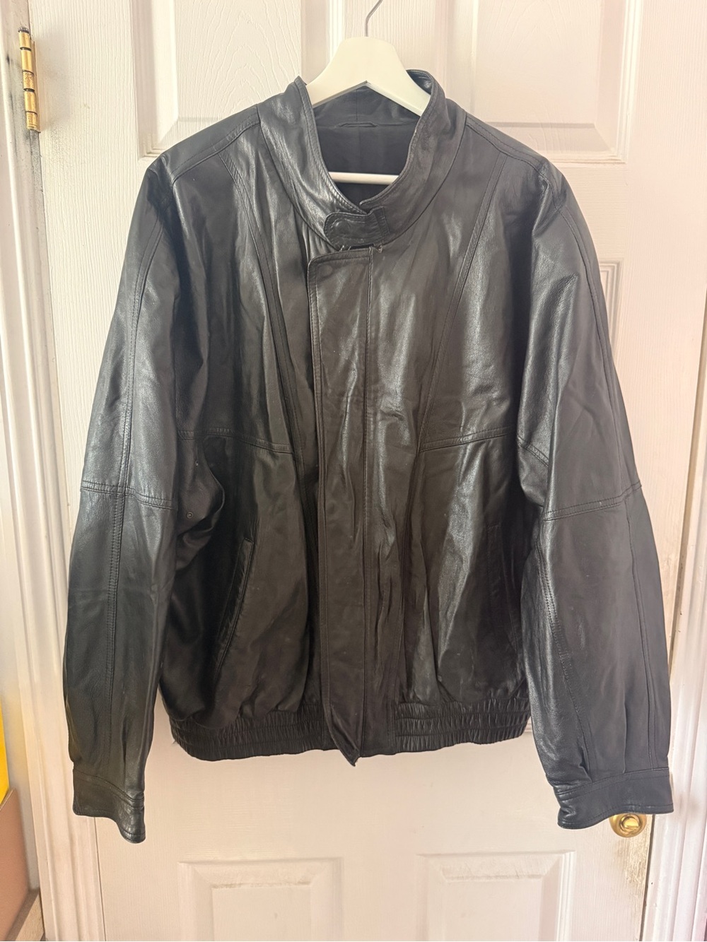 Bally Black Leather Bomber Jacket with Stand Collar
